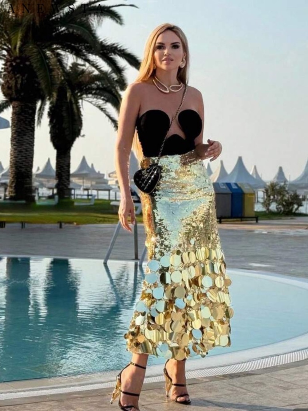 Gold Sequin fashionable - Elegant Metallic Party Skirt ,l